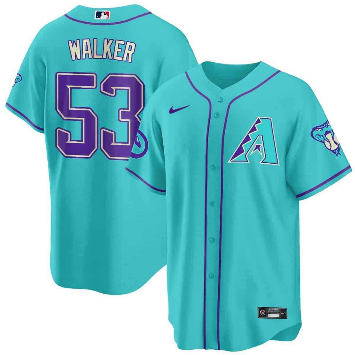 Men Arizona Diamondback #53 Walker Light Blue Nike 2024 Teal Purple MLB Jersey style 2